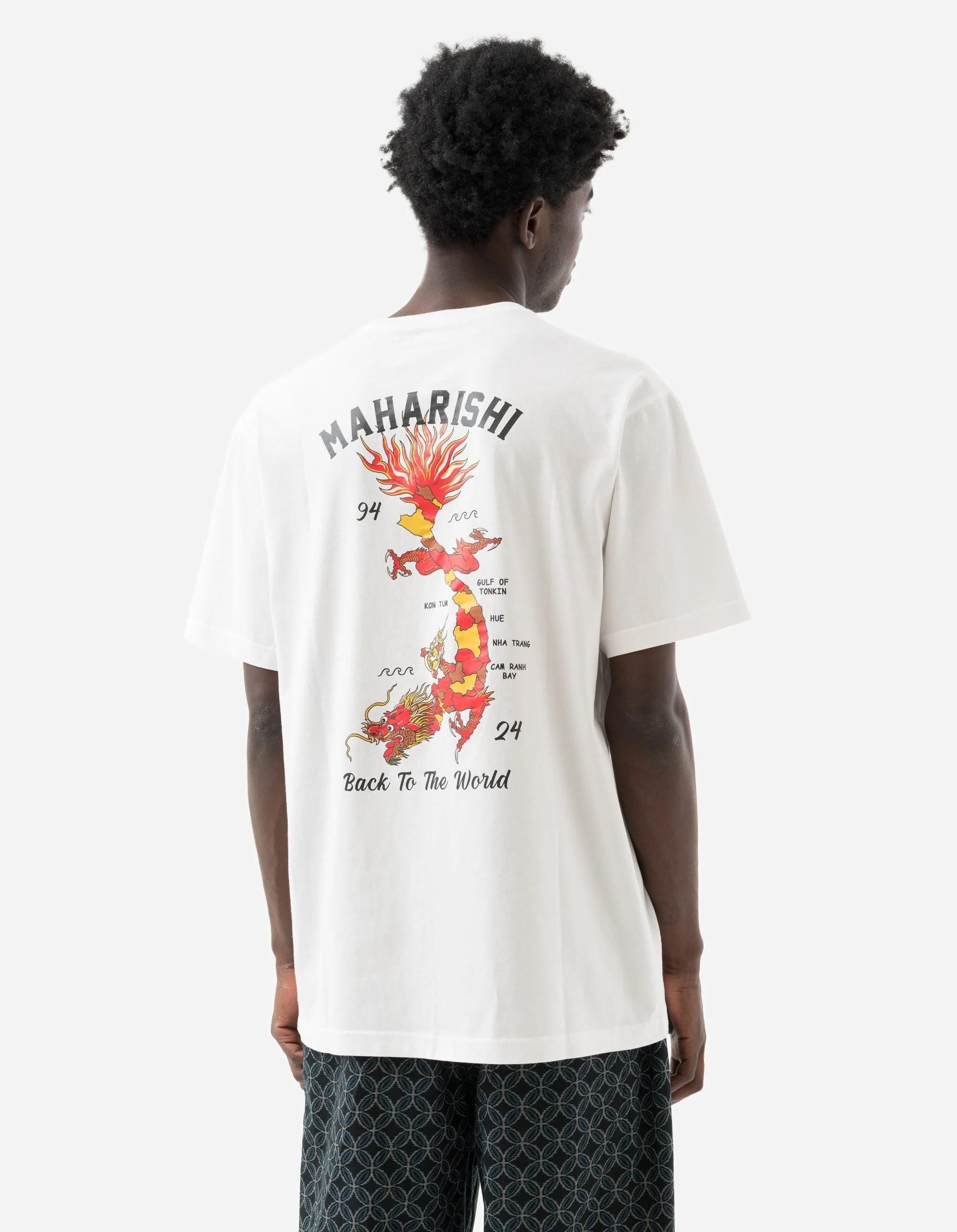 1385 Dragon Map Graphic T-Shirt - White - Unique Adventure Tee for Fans