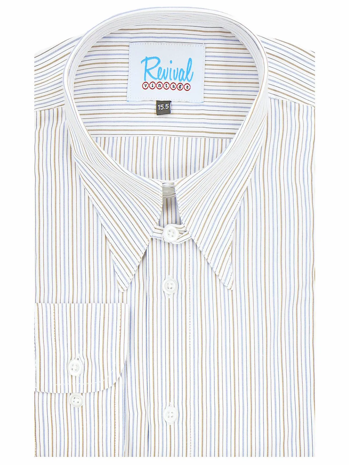 Vintage 1940s Brown & Blue Windsor Stripe Spearpoint Collar Shirt with Tab Collar