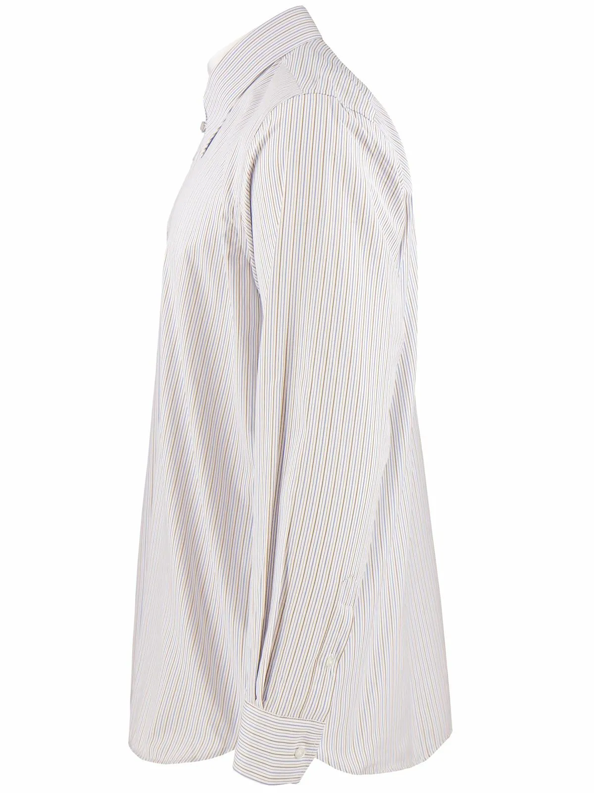 Vintage 1940s Brown & Blue Windsor Stripe Spearpoint Collar Shirt with Tab Collar