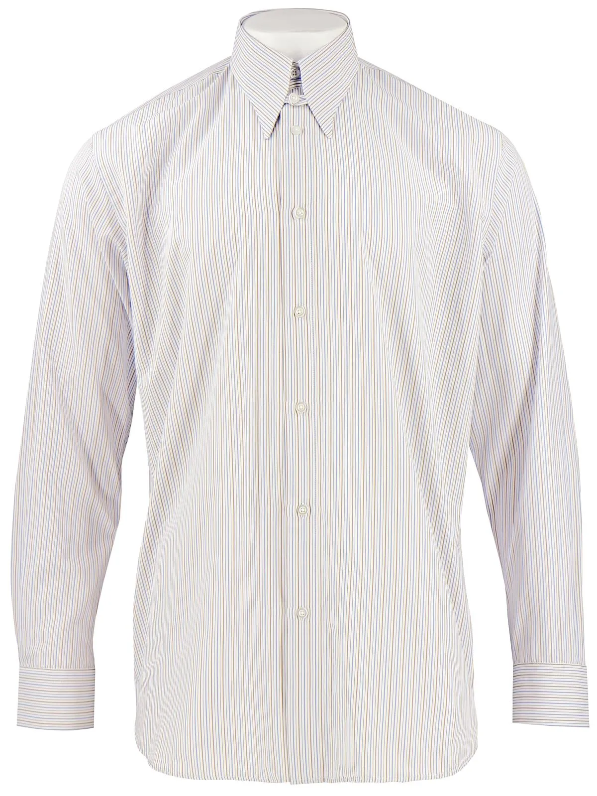 Vintage 1940s Brown & Blue Windsor Stripe Spearpoint Collar Shirt with Tab Collar