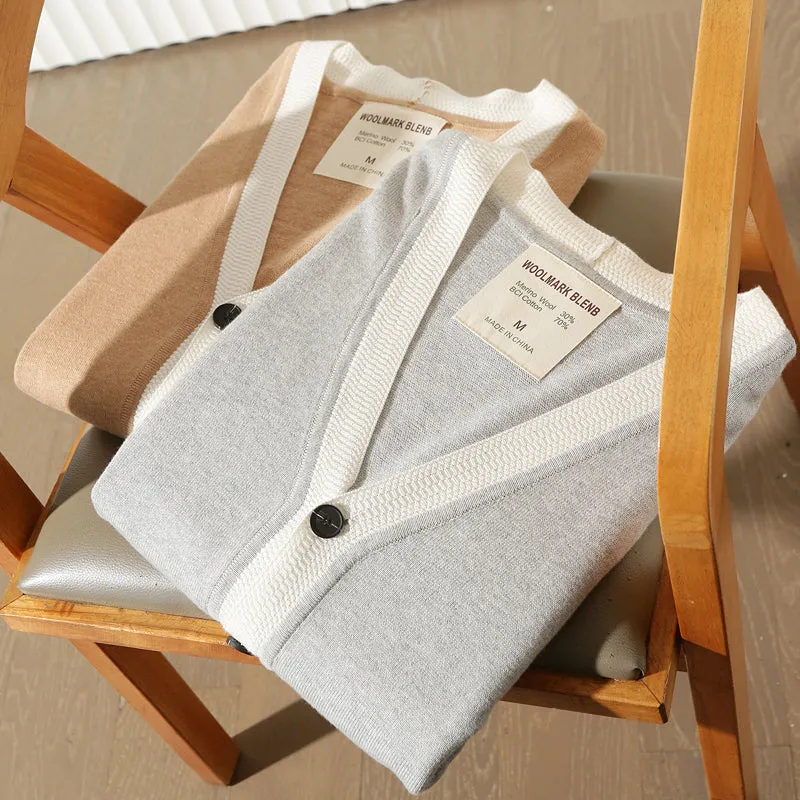 30% wool  70% cotton! Foreign trade tail goods men's autumn and winter  V-neck knitted cardigan sweater coat