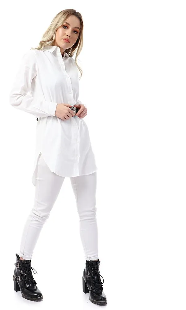 57112 Full Sleeves Buttoned Simple White Shirt