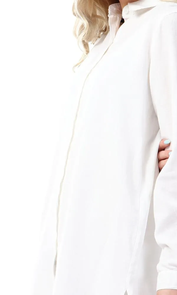57112 Full Sleeves Buttoned Simple White Shirt