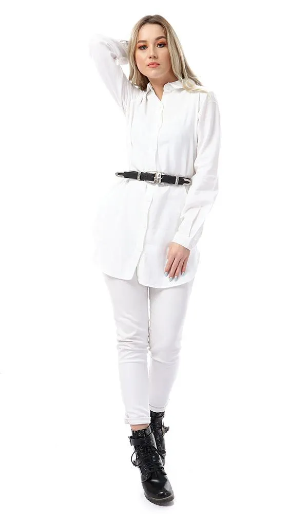 57112 Full Sleeves Buttoned Simple White Shirt