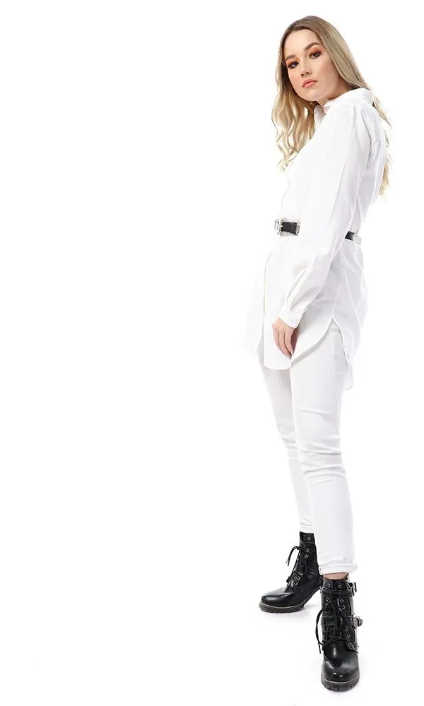 57112 Full Sleeves Buttoned Simple White Shirt