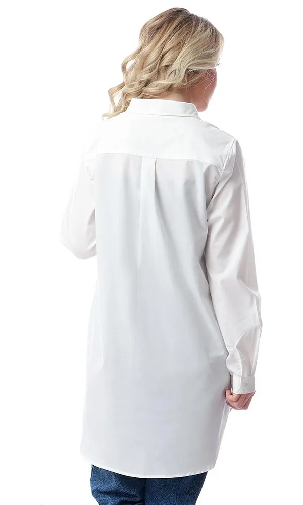 57114 Long Sleeves Off-White Long Shirt With Classic Collar