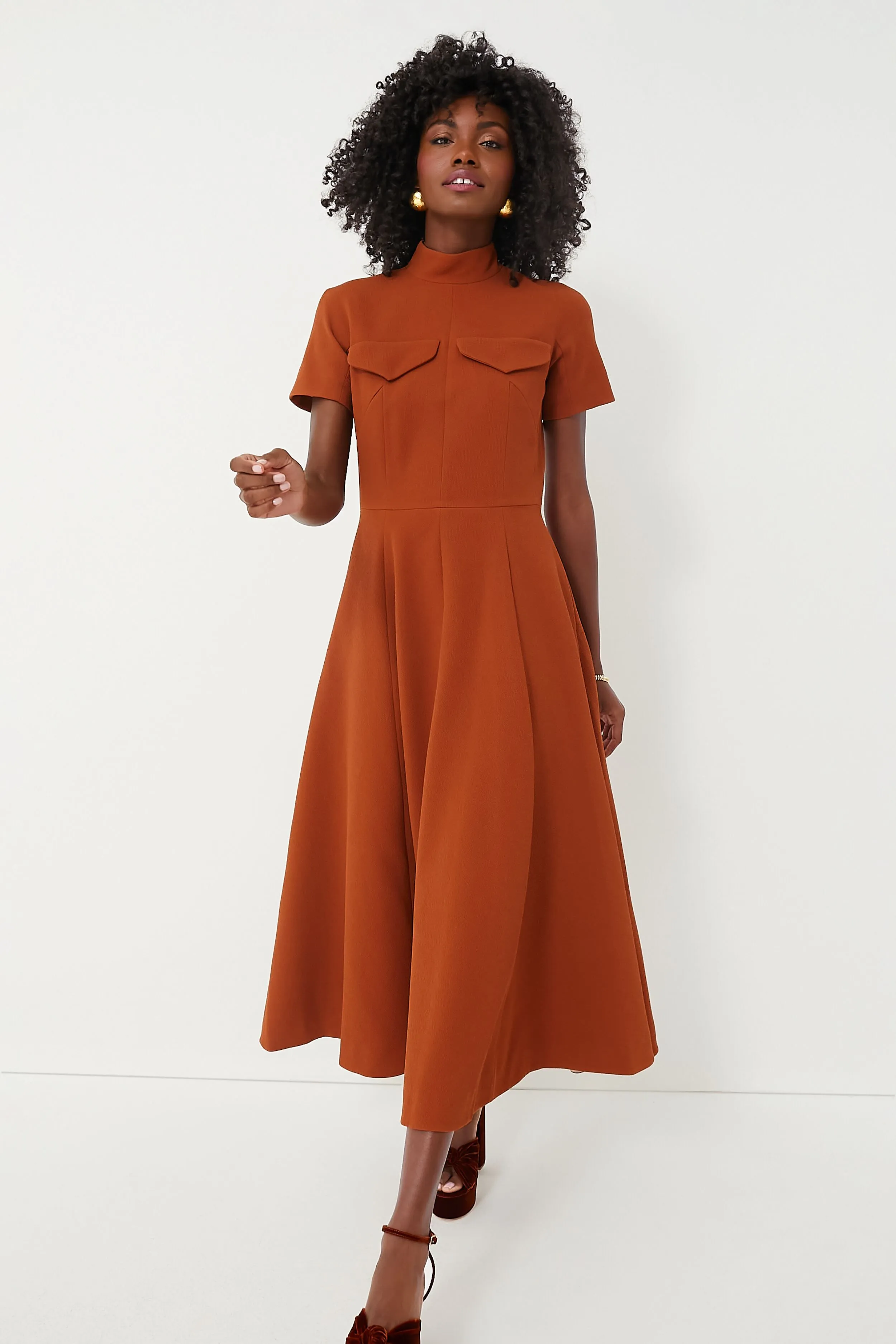 Amber Brown Catrina Elegant Double Crepe A-Line Dress for Women