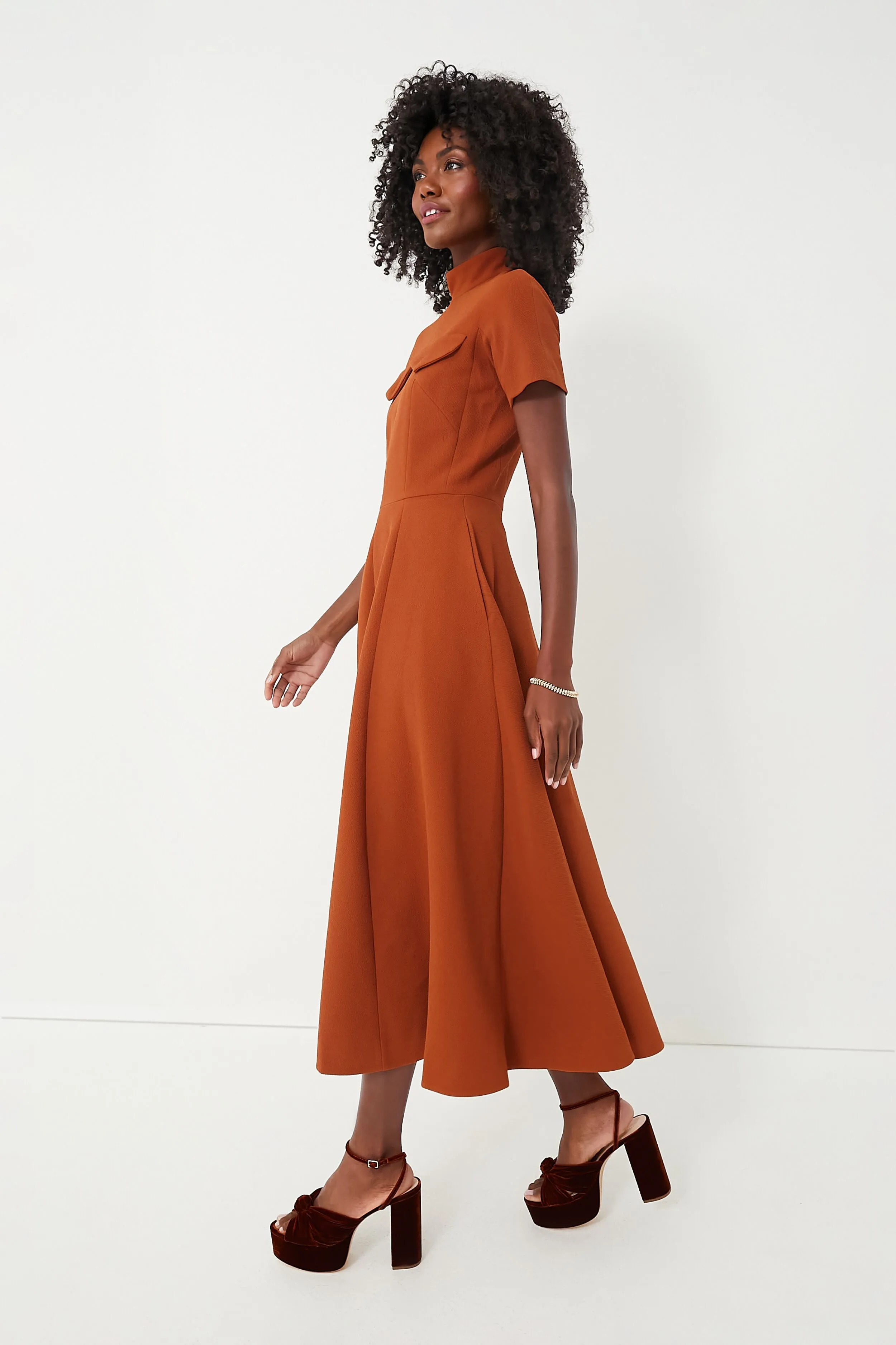 Amber Brown Catrina Elegant Double Crepe A-Line Dress for Women