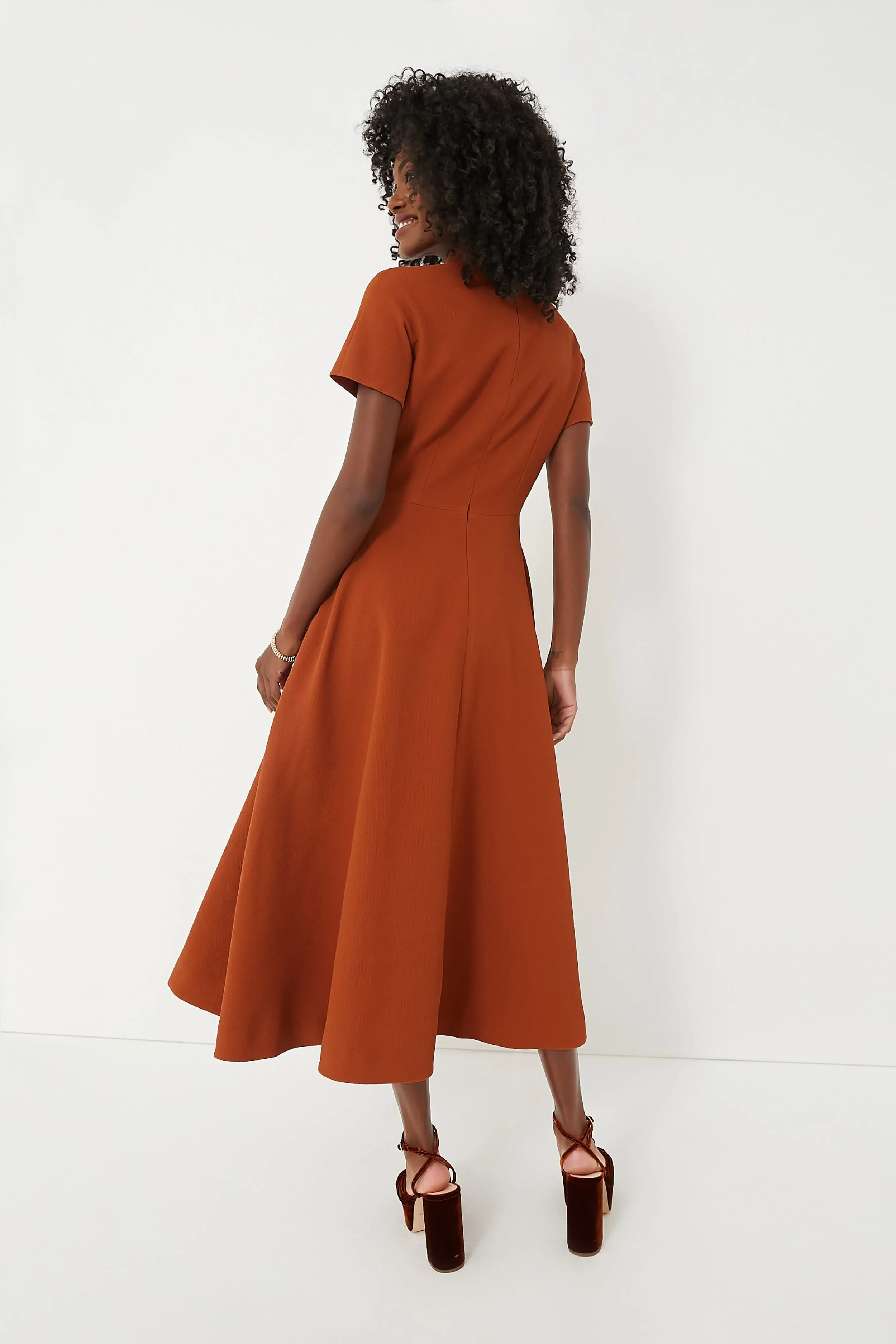 Amber Brown Catrina Elegant Double Crepe A-Line Dress for Women