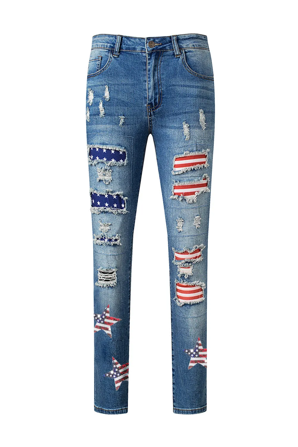 American Flag Star Graphic Straight Jeans