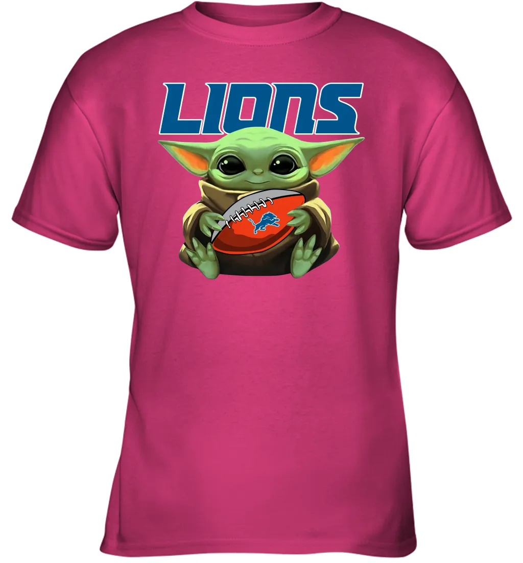 Baby Yoda Loves The Detroit Lions Star Wars Baby Yoda Hugs Lions NFL Youth T-Shirt