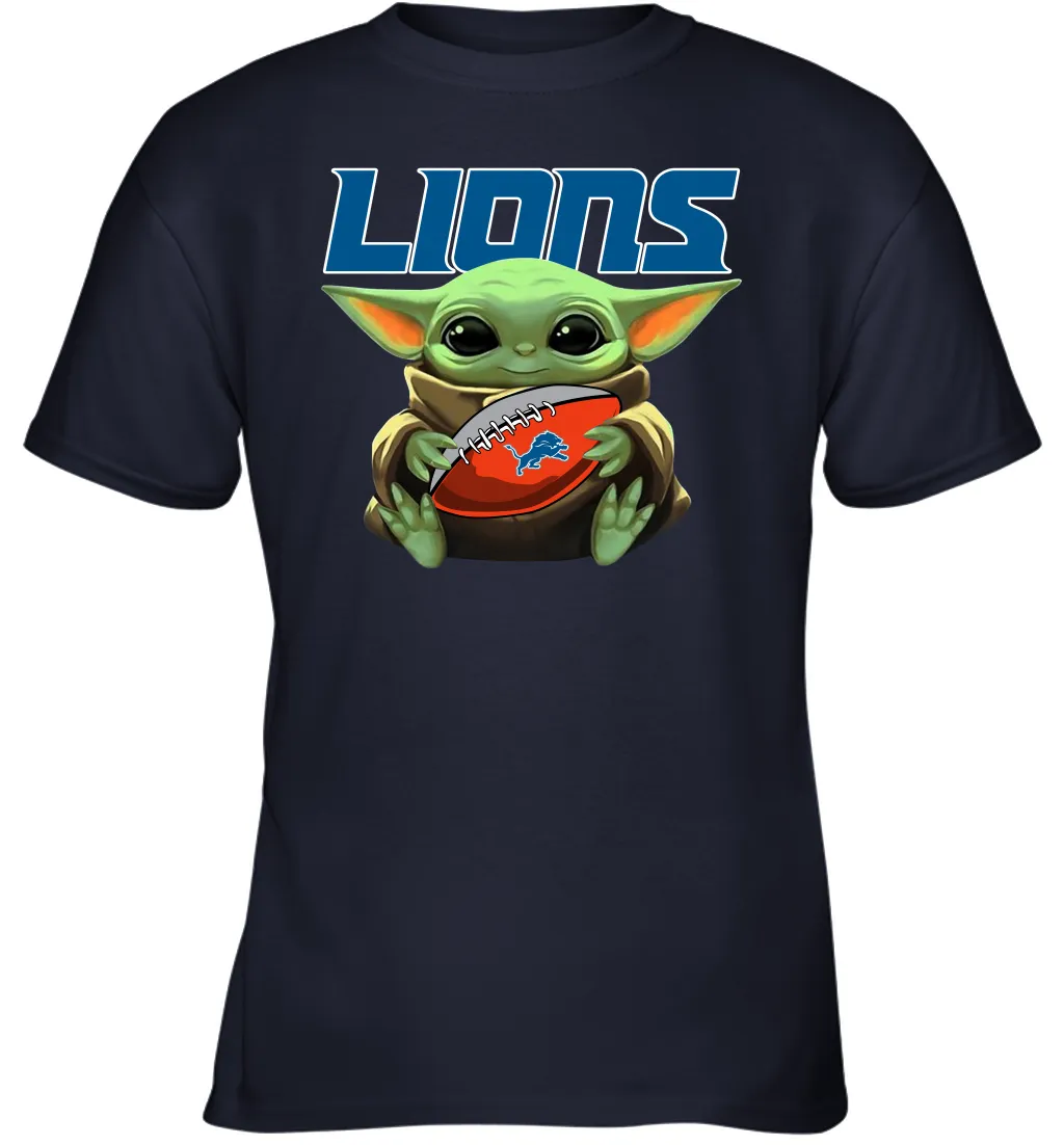Baby Yoda Loves The Detroit Lions Star Wars Baby Yoda Hugs Lions NFL Youth T-Shirt