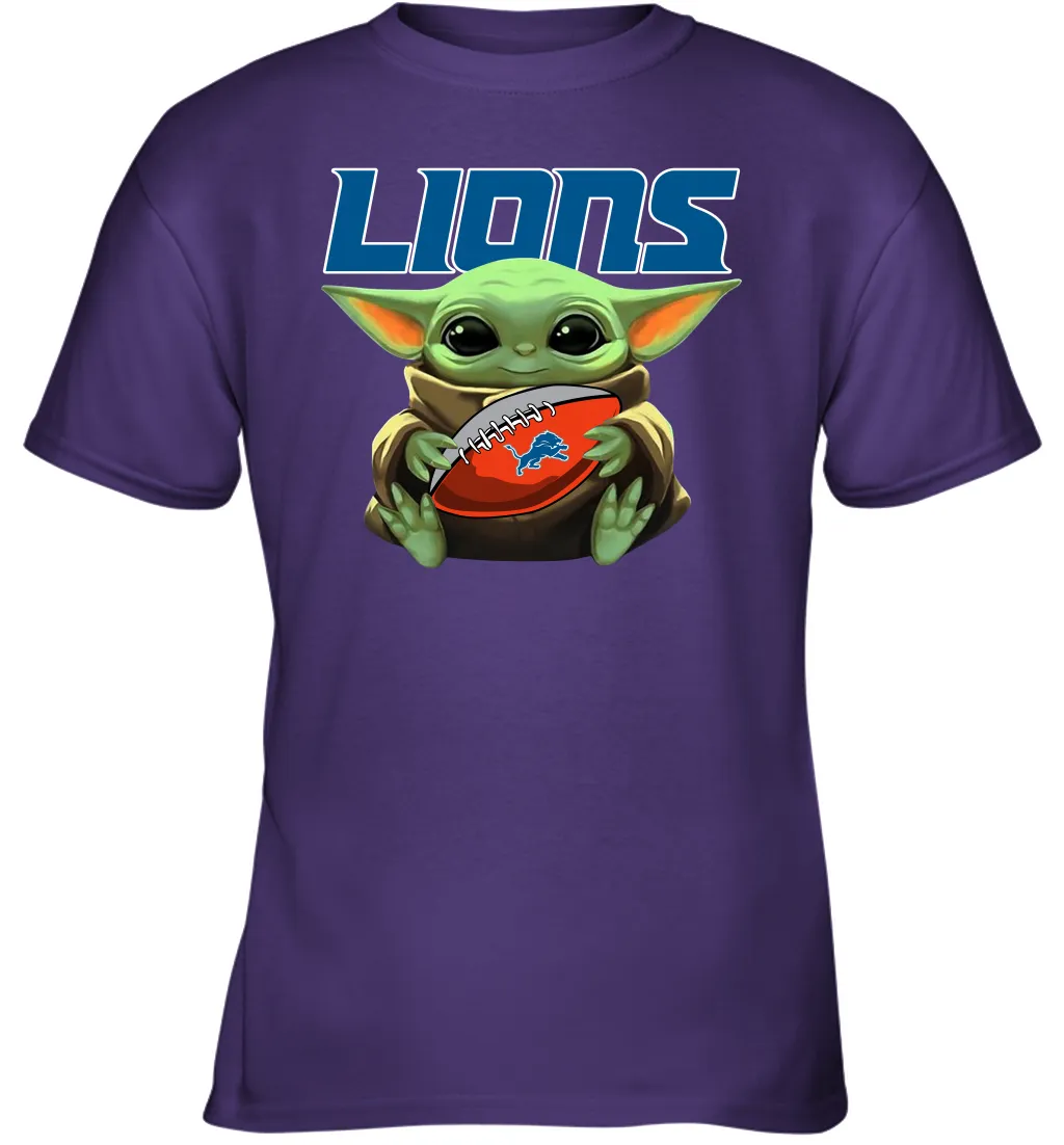 Baby Yoda Loves The Detroit Lions Star Wars Baby Yoda Hugs Lions NFL Youth T-Shirt