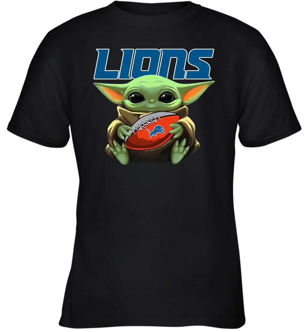 Baby Yoda Loves The Detroit Lions Star Wars Baby Yoda Hugs Lions NFL Youth T-Shirt