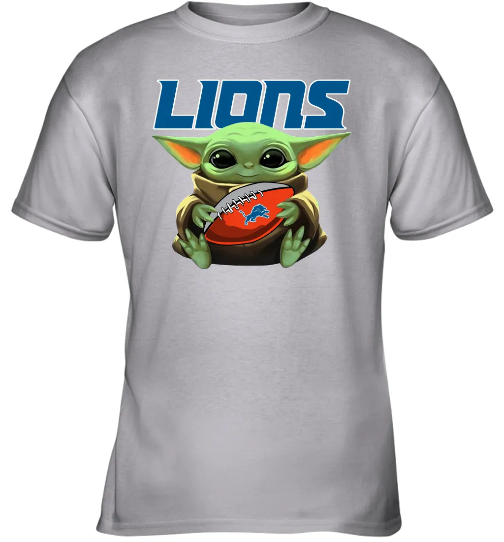 Baby Yoda Loves The Detroit Lions Star Wars Baby Yoda Hugs Lions NFL Youth T-Shirt