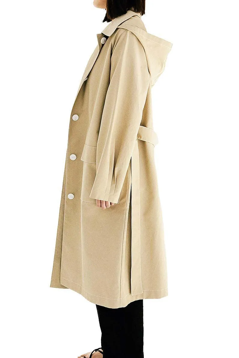 Stylish Beige Hooded Trench Coat for Men/Women
