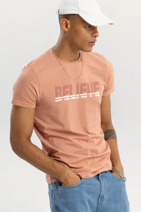 Soft Peach Color T-Shirt with Inspirational Believe Print