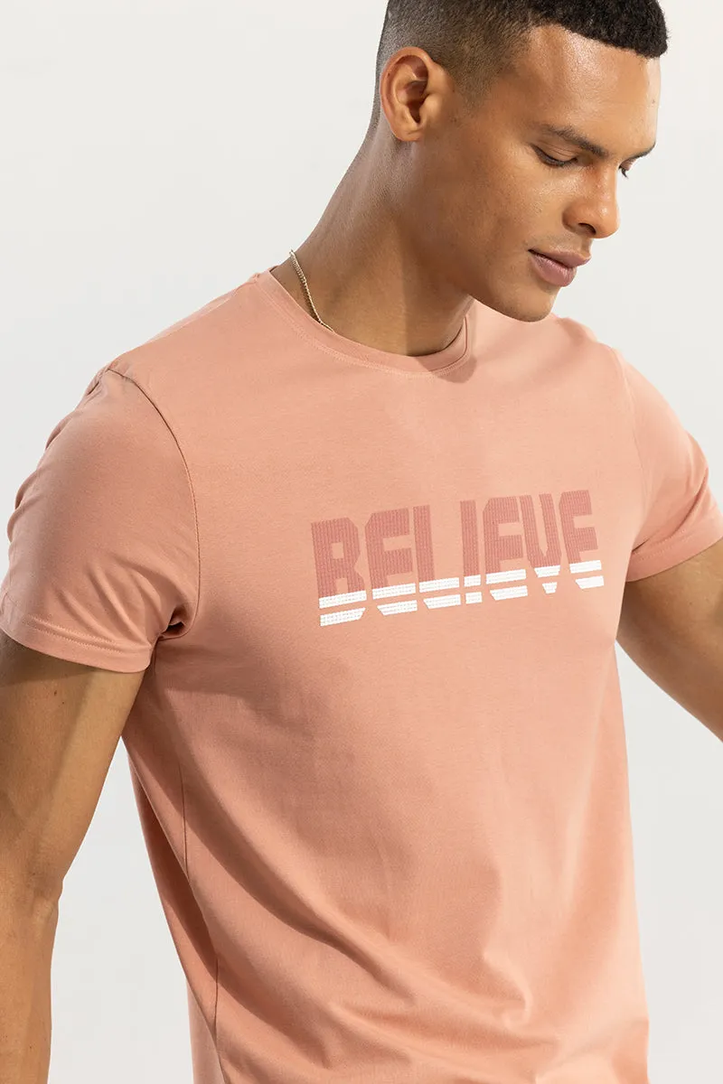 Soft Peach Color T-Shirt with Inspirational Believe Print