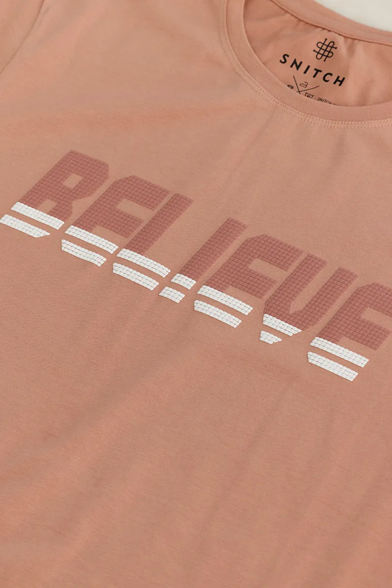 Soft Peach Color T-Shirt with Inspirational Believe Print