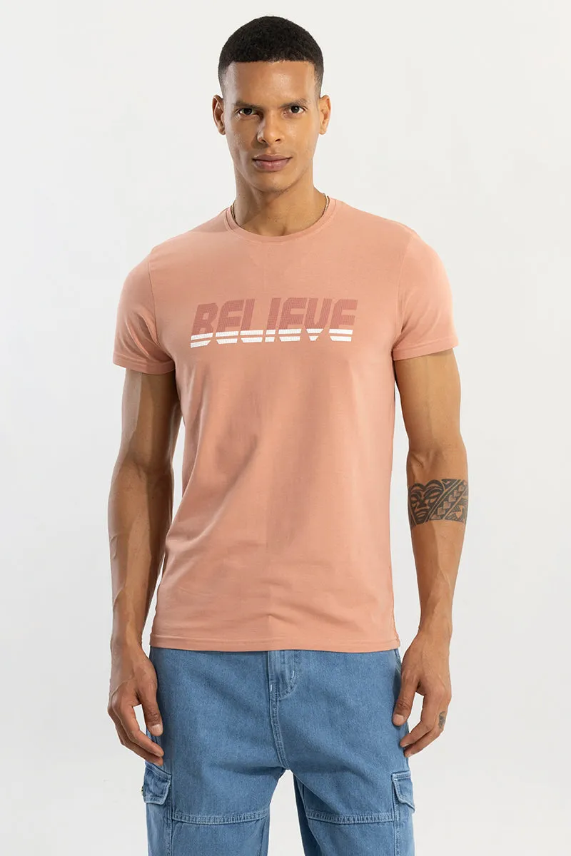 Soft Peach Color T-Shirt with Inspirational Believe Print