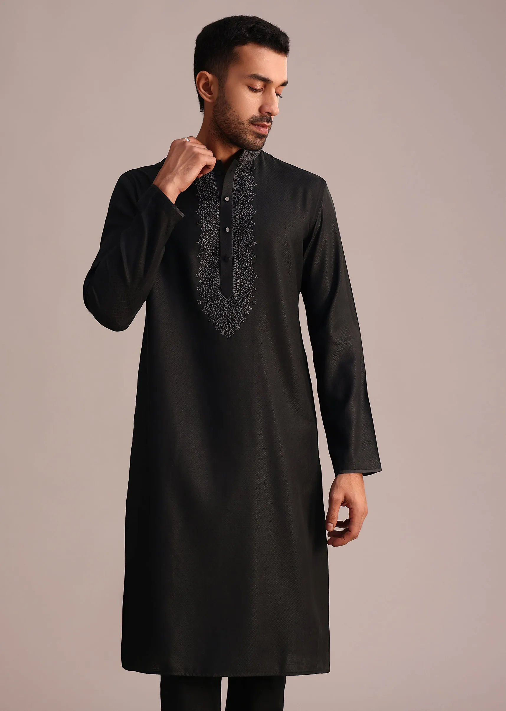 Black Kurta Set With Hand Embroidery