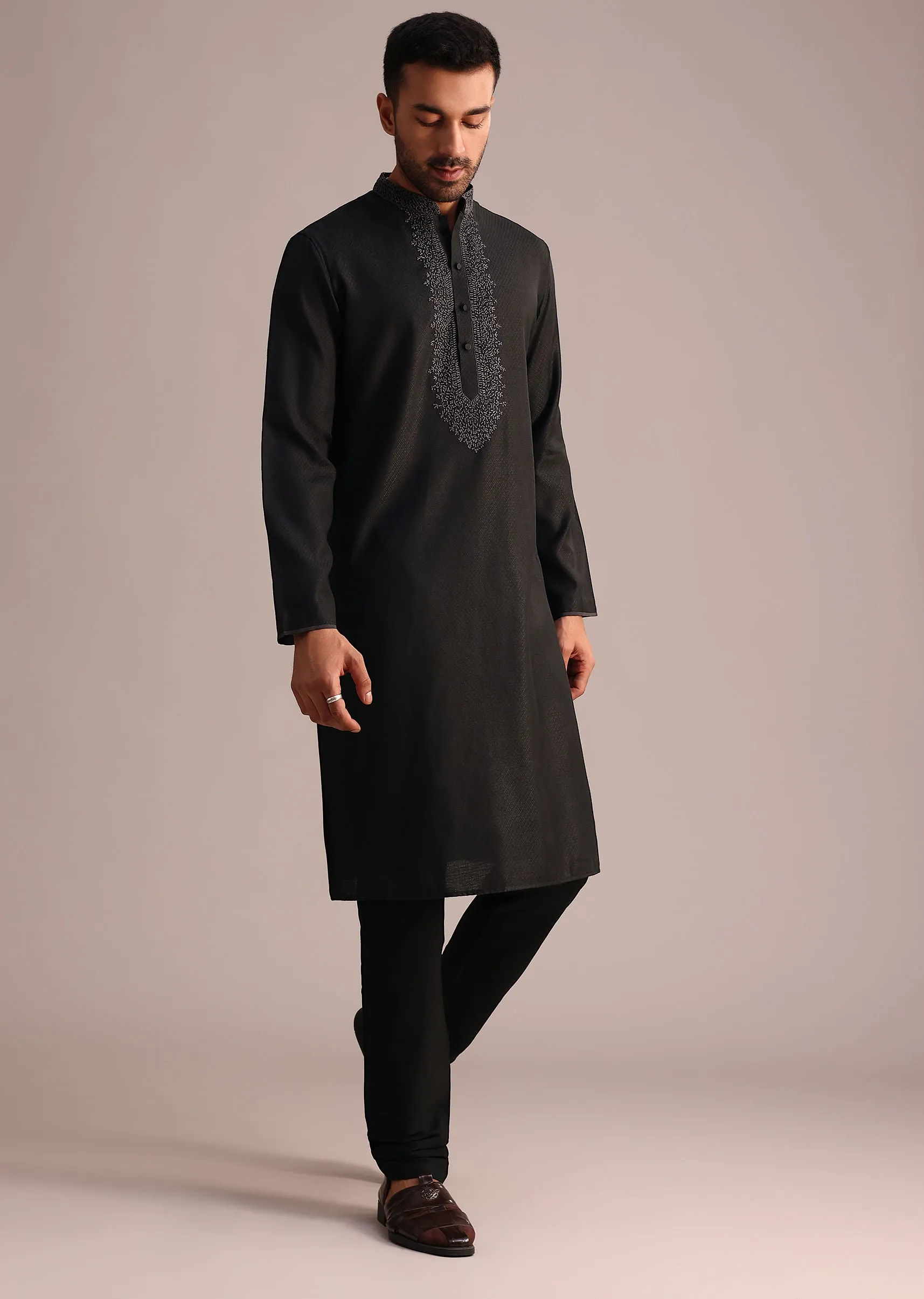 Black Kurta Set With Hand Embroidery