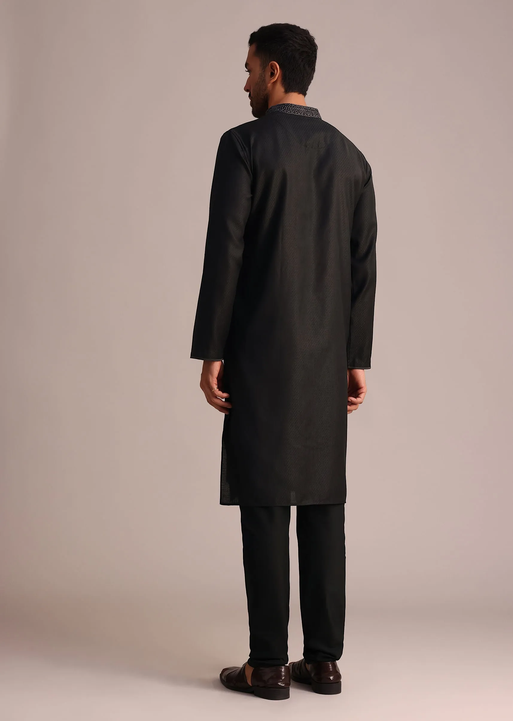 Black Kurta Set With Hand Embroidery