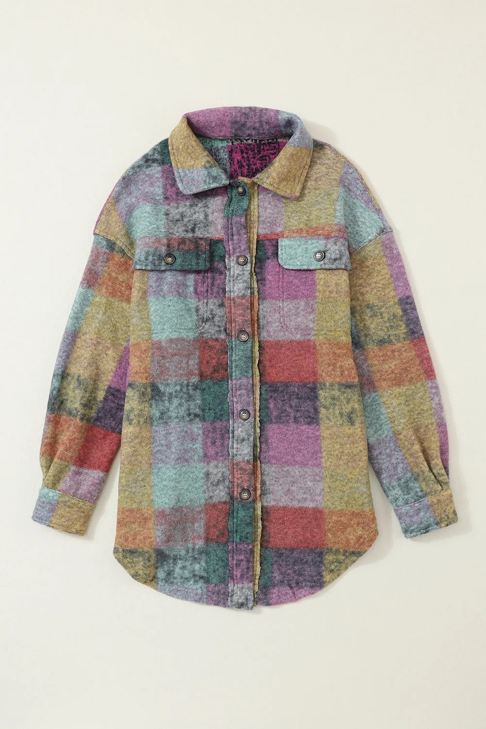 Brushed Plaid Pocketed Oversize Shacket