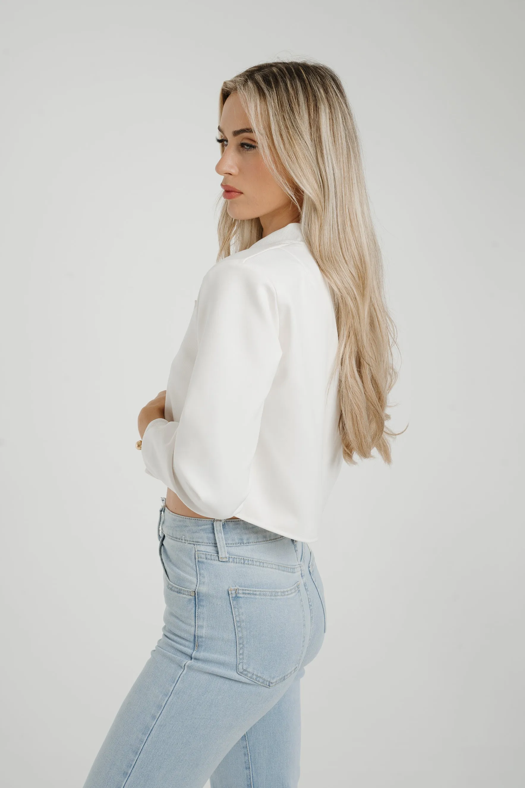 Stylish Caitlyn Bomber Jacket in Pristine White