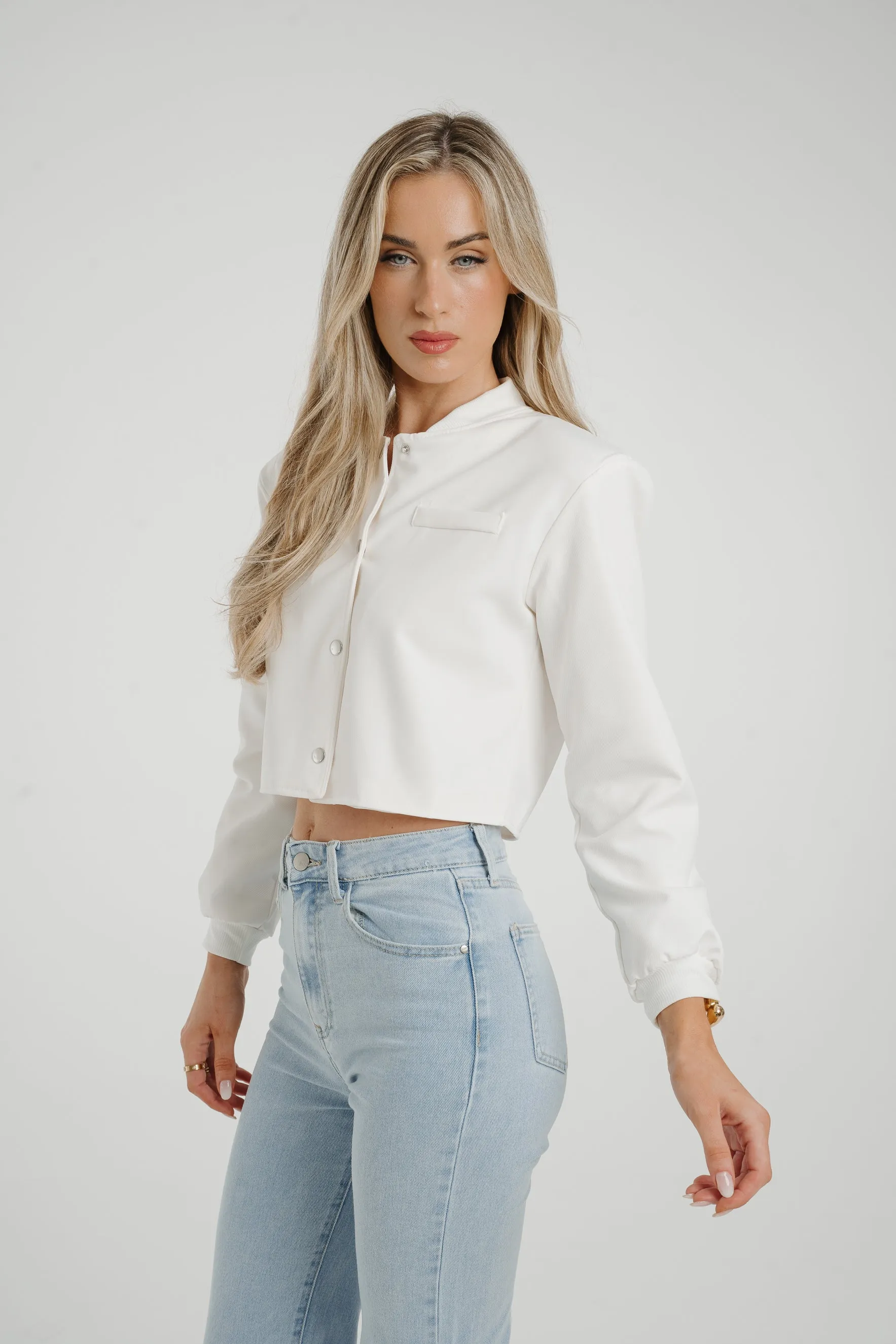 Stylish Caitlyn Bomber Jacket in Pristine White