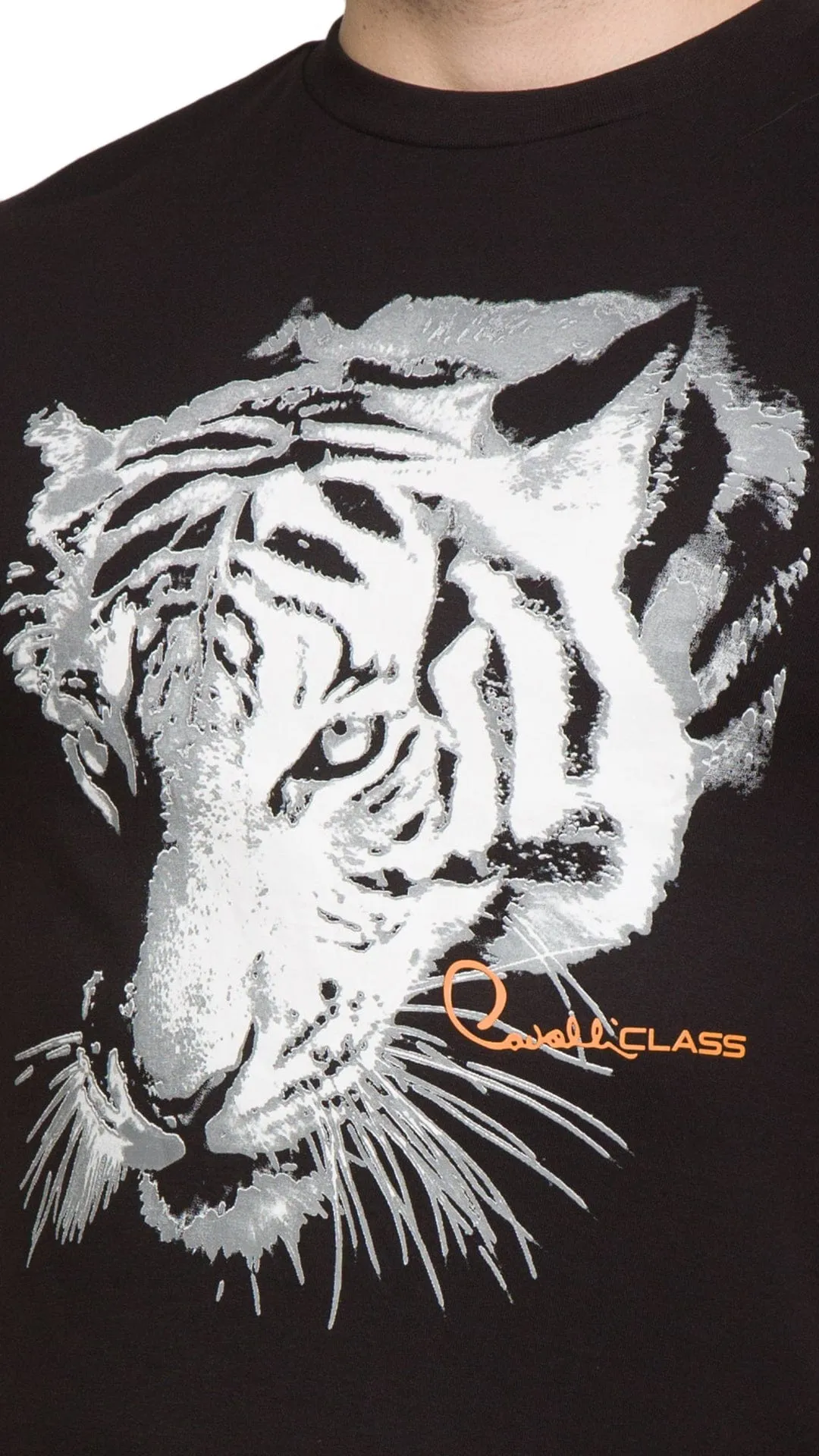 Cavalli Class Black Tiger Head Signature Fashion T-Shirt -