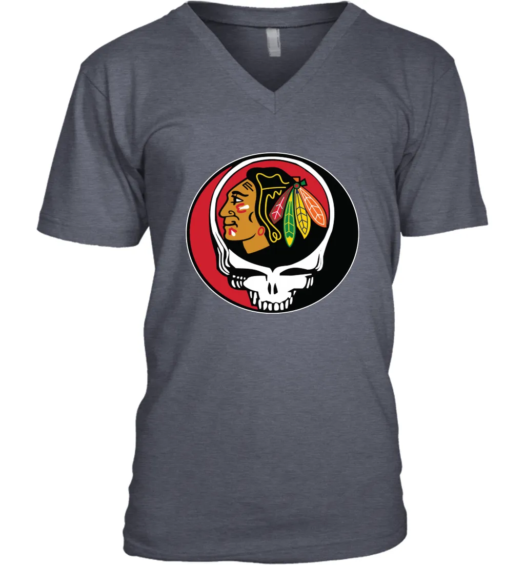 Chicago Blackhawks Grateful Dead Steal Your Face Hockey NHL Mens V-Neck T-Shirt