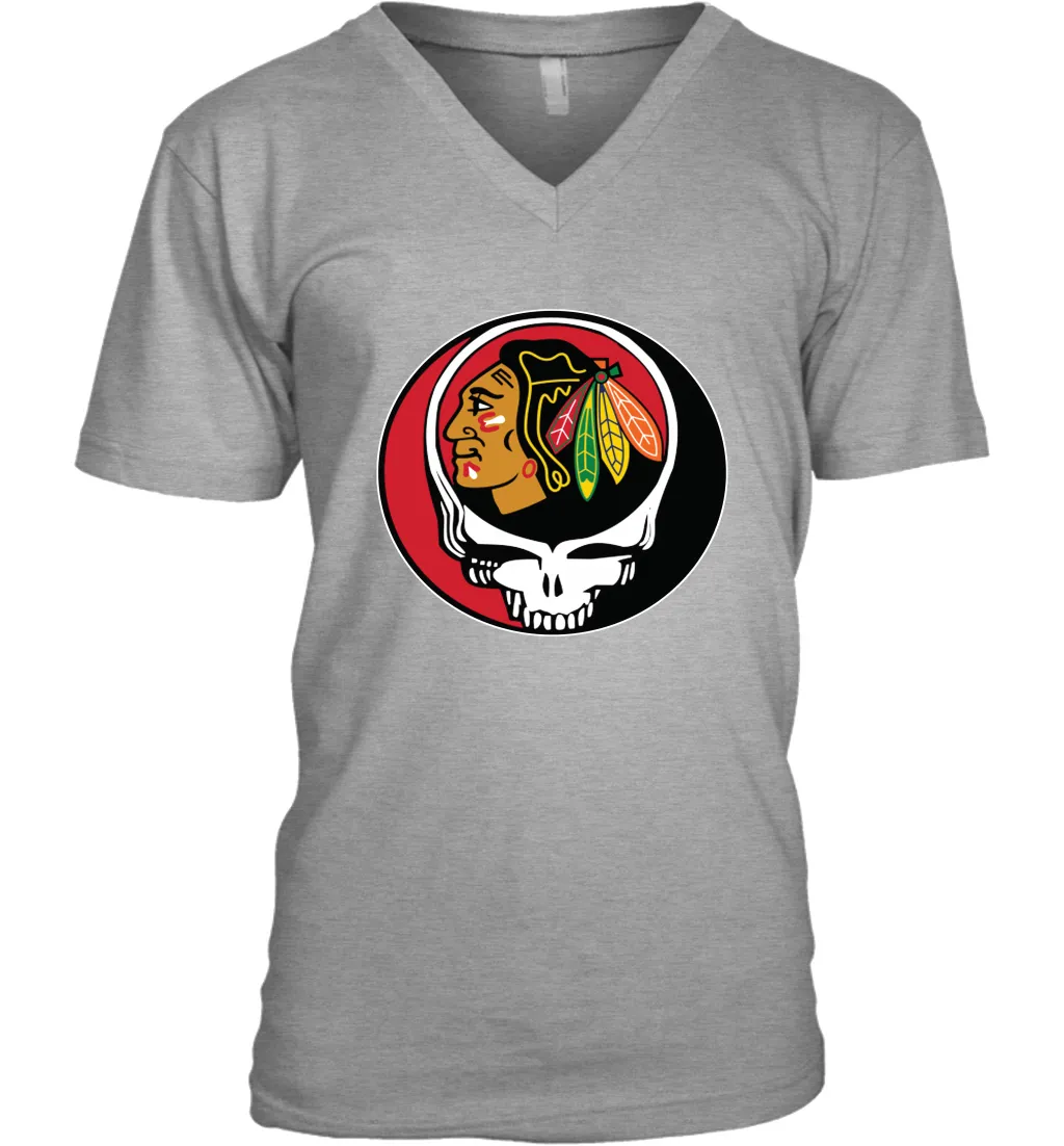 Chicago Blackhawks Grateful Dead Steal Your Face Hockey NHL Mens V-Neck T-Shirt