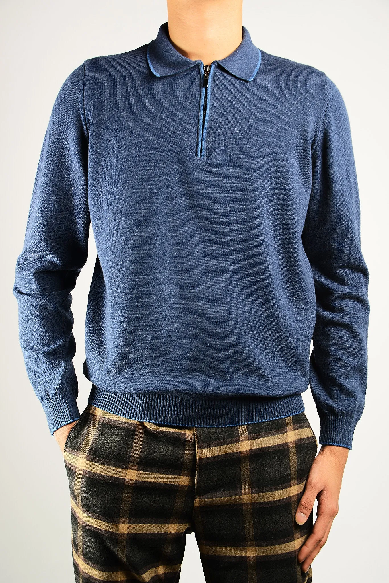 DT Tipped 1/4 Zip Polo Ls