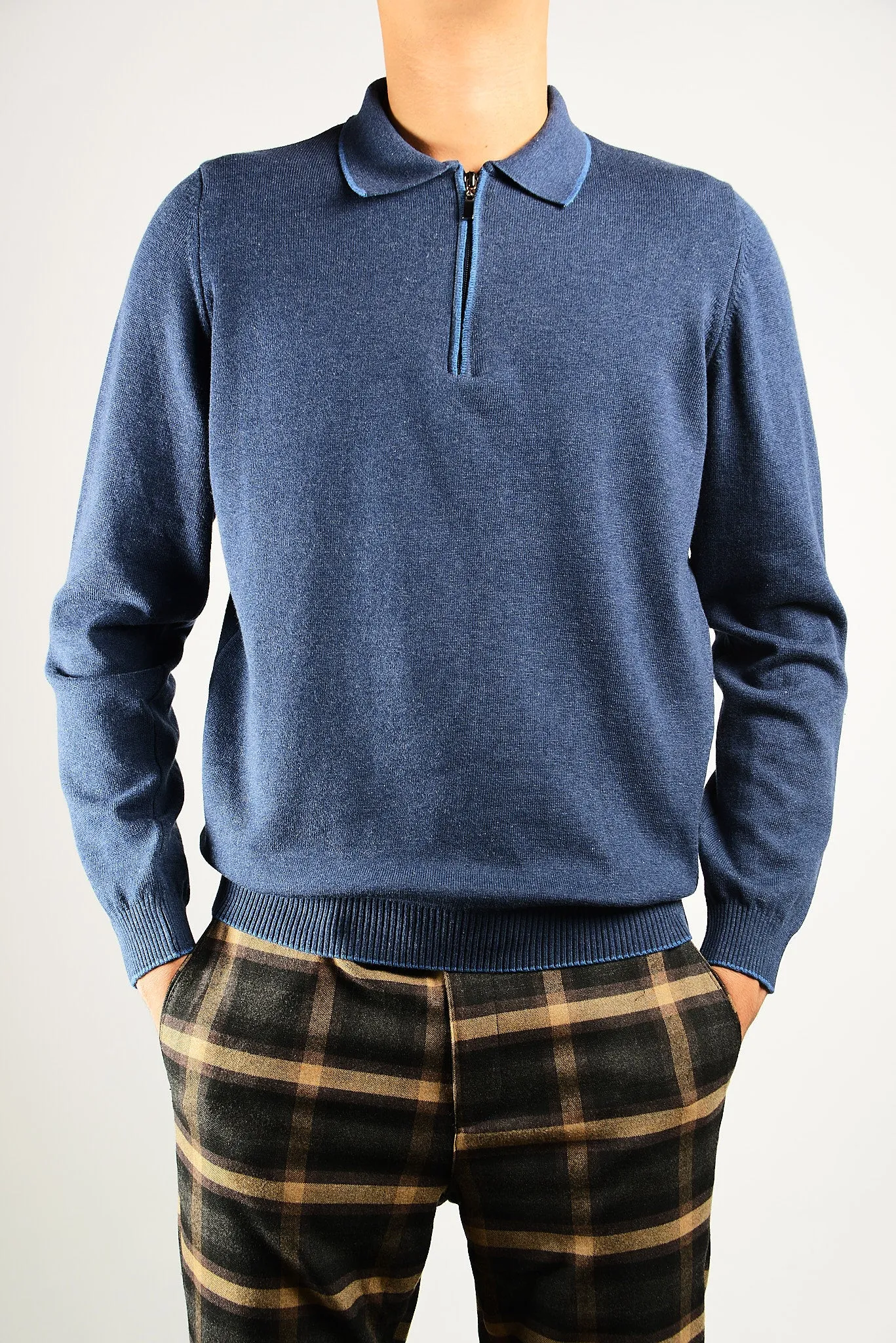 DT Tipped 1/4 Zip Polo Ls