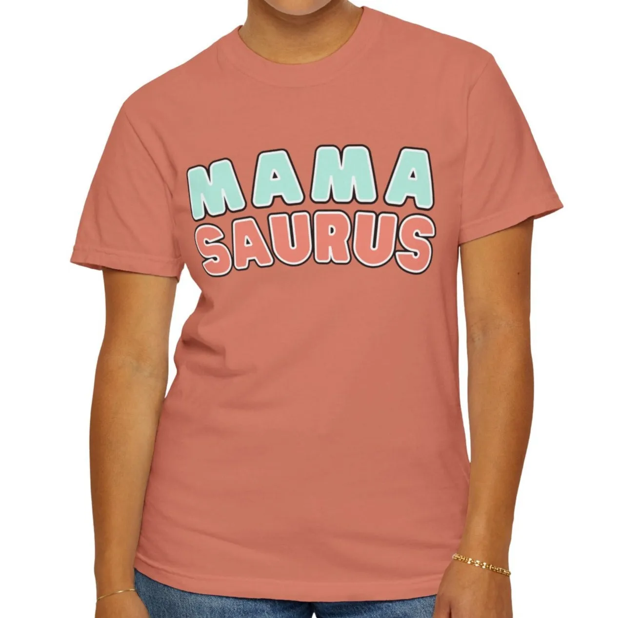 Eddy and Rita Women's Comfort Colors T-Shirt - "MAMA SAURUS" Fun Graphic Tee for Moms