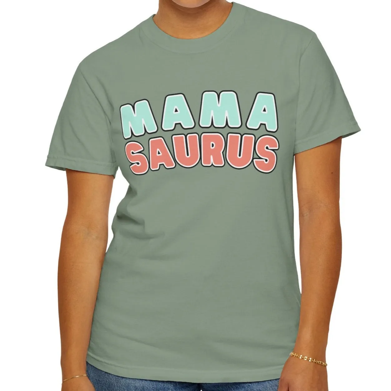 Eddy and Rita Women's Comfort Colors T-Shirt - "MAMA SAURUS" Fun Graphic Tee for Moms