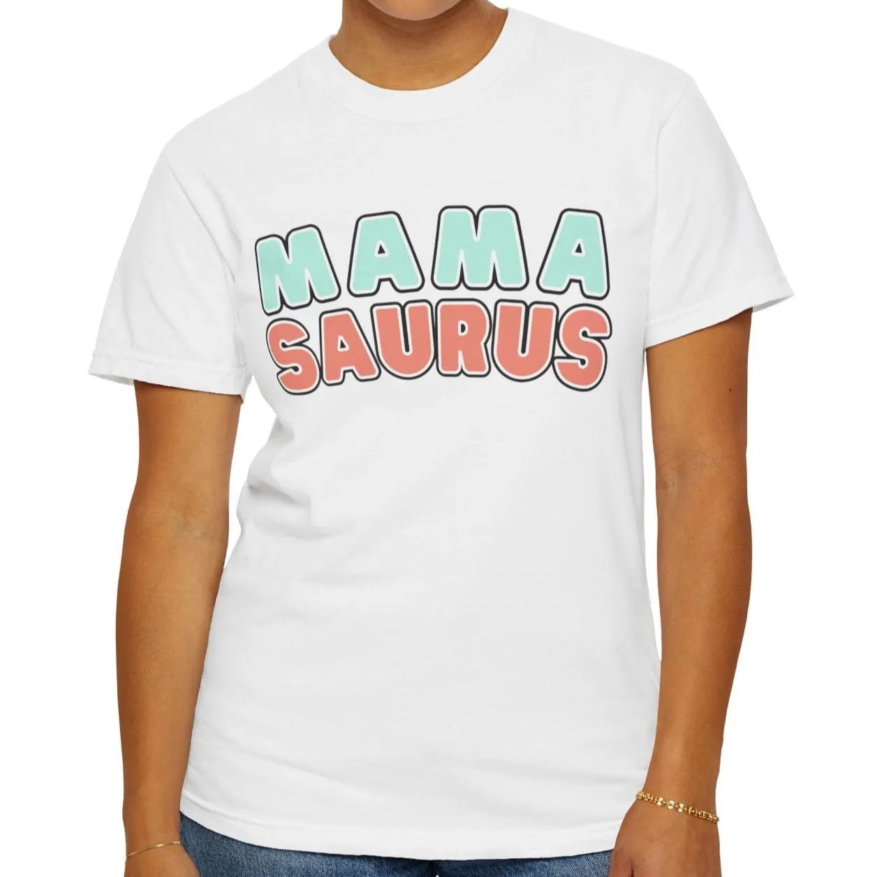 Eddy and Rita Women's Comfort Colors T-Shirt - "MAMA SAURUS" Fun Graphic Tee for Moms