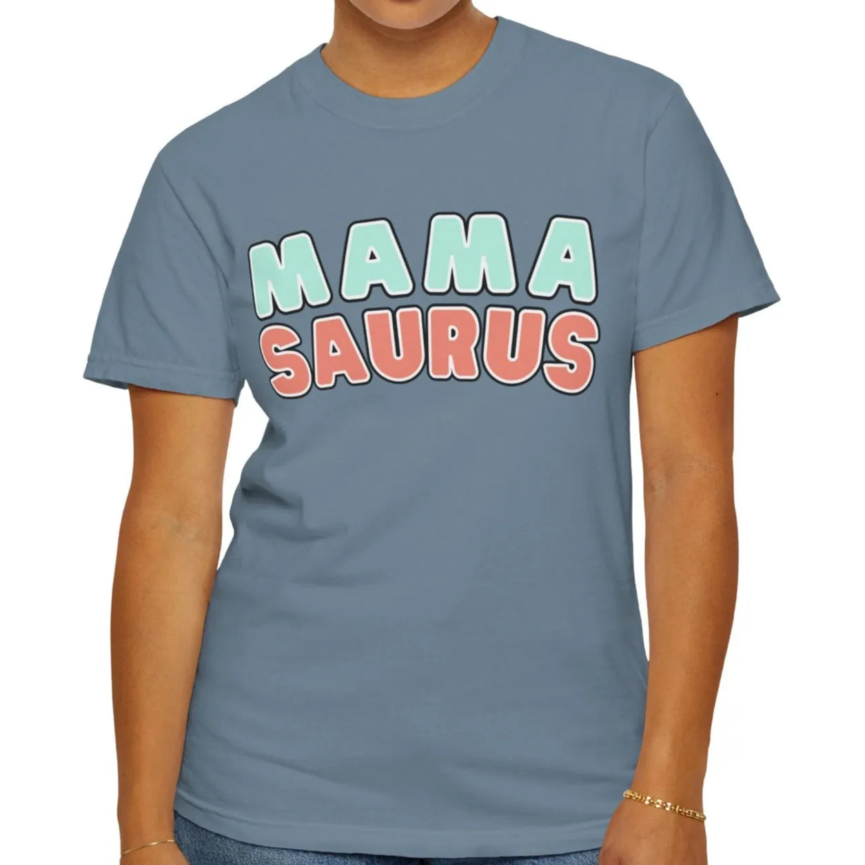 Eddy and Rita Women's Comfort Colors T-Shirt - "MAMA SAURUS" Fun Graphic Tee for Moms