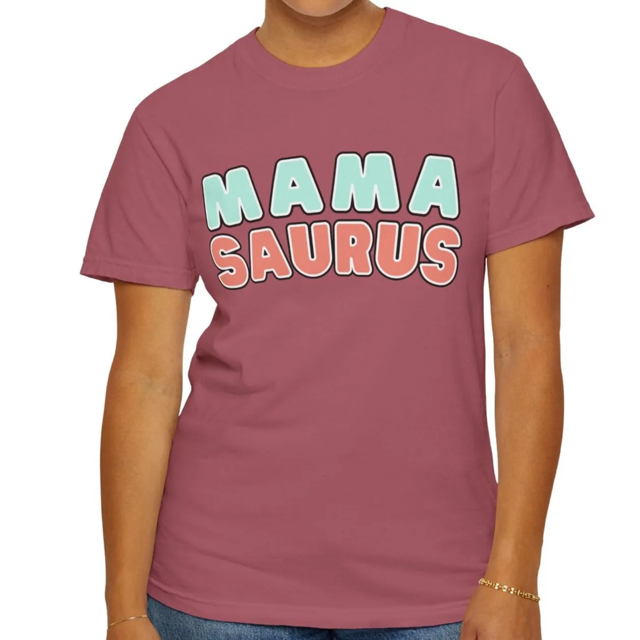 Eddy and Rita Women's Comfort Colors T-Shirt - "MAMA SAURUS" Fun Graphic Tee for Moms