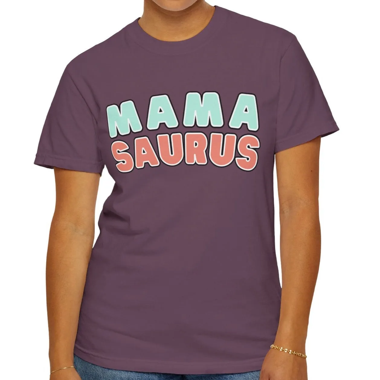 Eddy and Rita Women's Comfort Colors T-Shirt - "MAMA SAURUS" Fun Graphic Tee for Moms