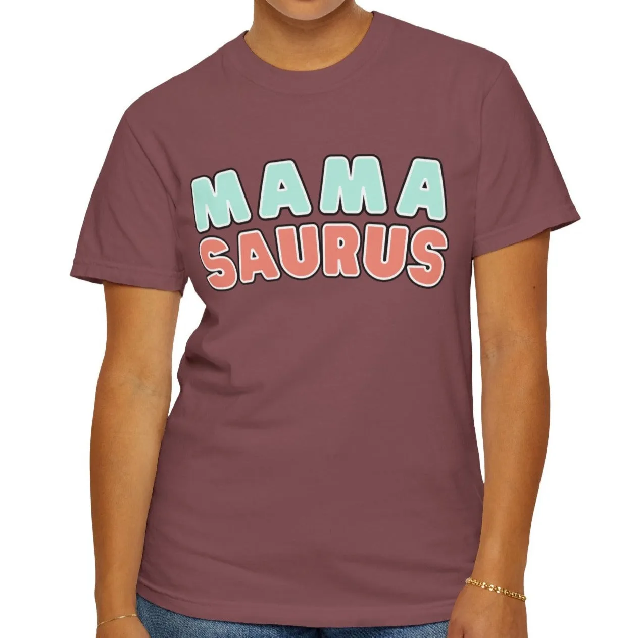 Eddy and Rita Women's Comfort Colors T-Shirt - "MAMA SAURUS" Fun Graphic Tee for Moms