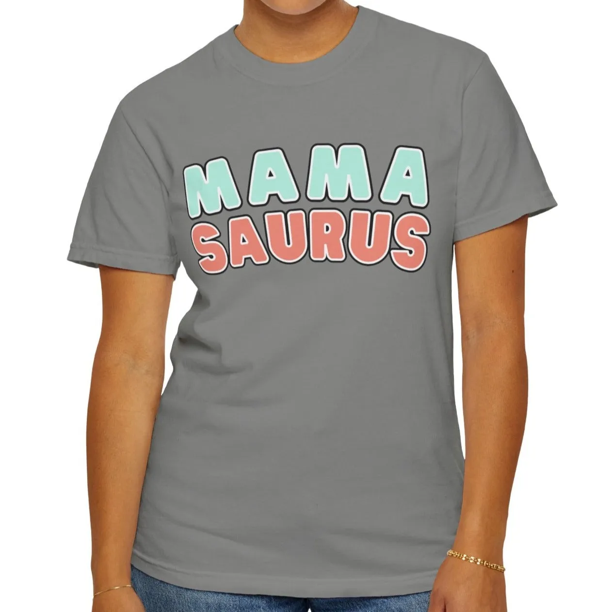 Eddy and Rita Women's Comfort Colors T-Shirt - "MAMA SAURUS" Fun Graphic Tee for Moms