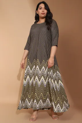 Sure! Here’s an optimized title for the product:

Elegant Green Chevron Melody Printed Maxi Dress for Effortless Style
