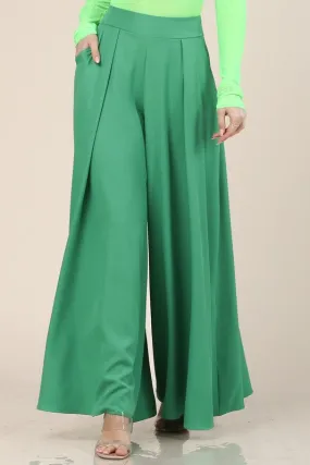 Green Solid Color Women Wide Palazzo Pants