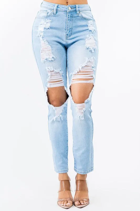 HIGH WAIST CUT OUT STRAIGHT JEANS