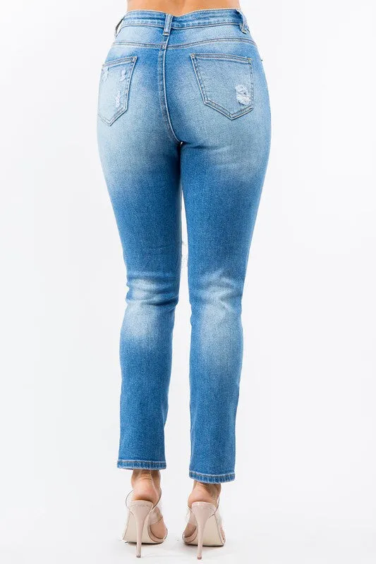 HIGH WAIST CUT OUT STRAIGHT JEANS