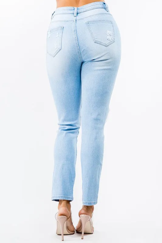 HIGH WAIST CUT OUT STRAIGHT JEANS