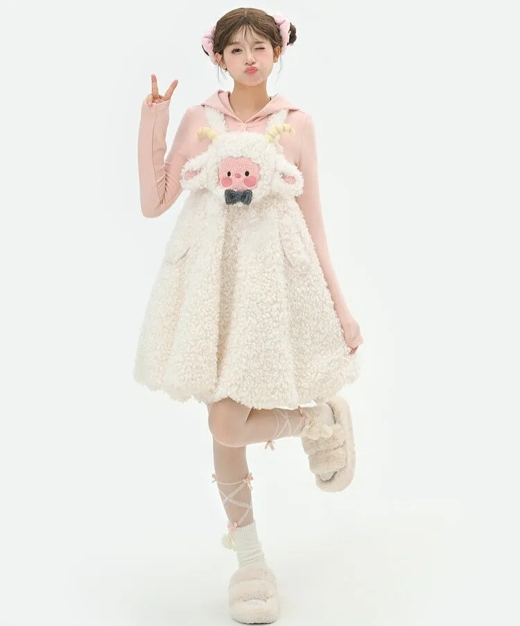 Kawaii Soft Girl Style Cartoon Sheep Suspender Skirt