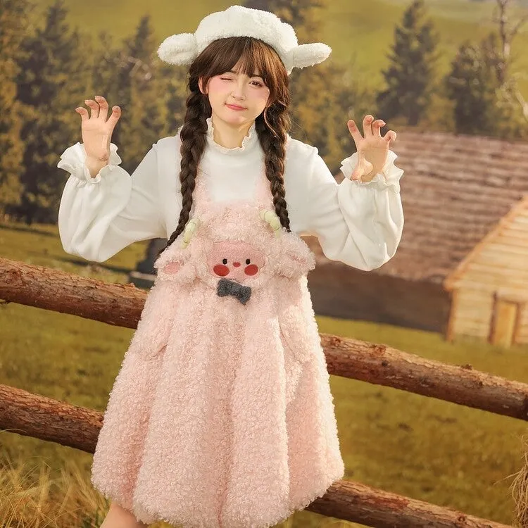 Kawaii Soft Girl Style Cartoon Sheep Suspender Skirt